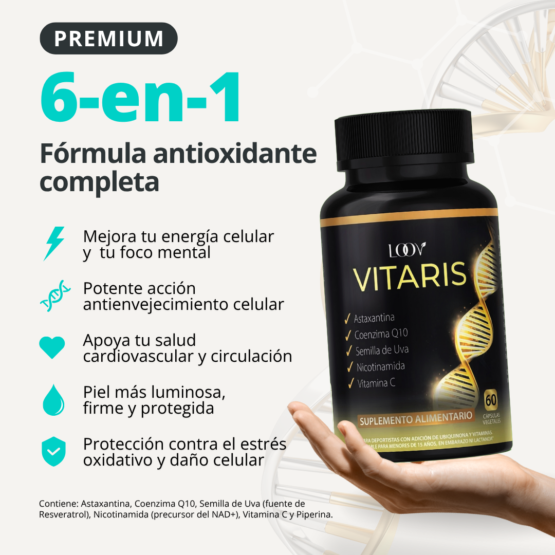 Suplemento VITARIS | 6 Antioxidantes premium en 1